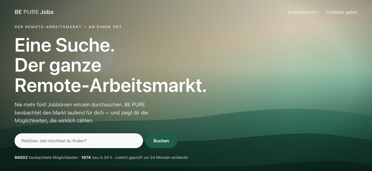 Home page of jobs.be-pure.ch with a search field, filters and the
            list of vacancies being watched